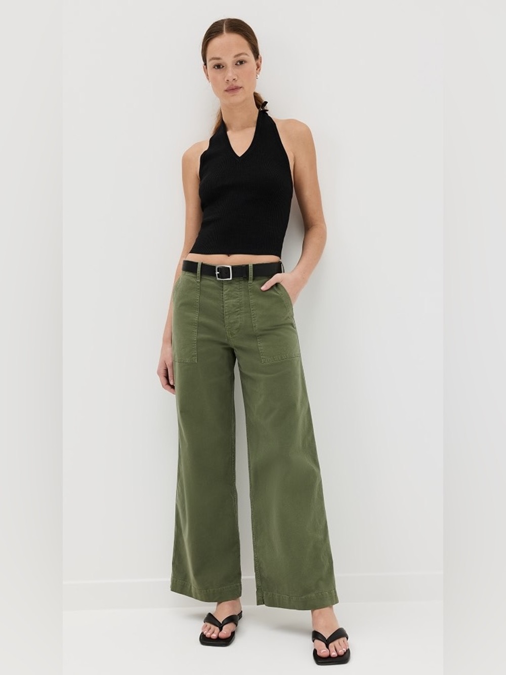 Nili Lotan Women’s Leon Boy Pants Size 8 Camo Green Wide Leg Twill EUC